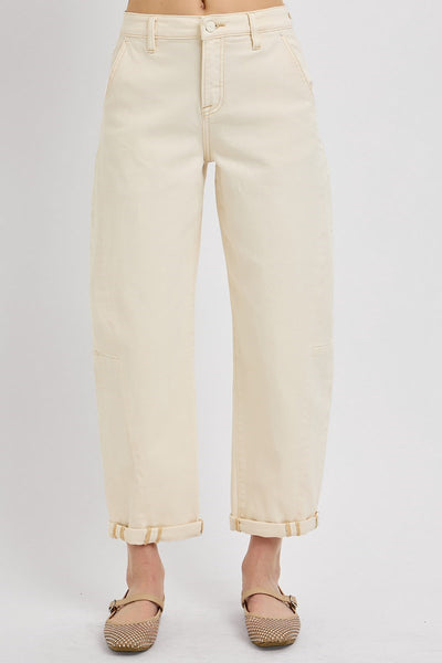 Risen High Rise Barrel Cuffed Pants, IVORY