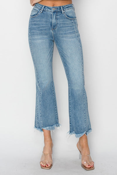 Risen High Rise Flare Fray Jeans