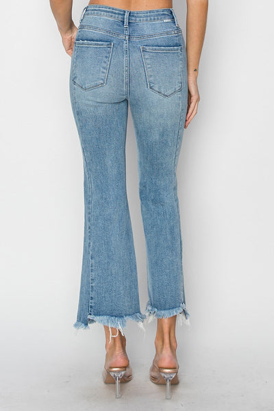 Risen High Rise Flare Fray Jeans