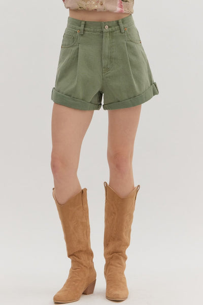Olive Denim Shorts