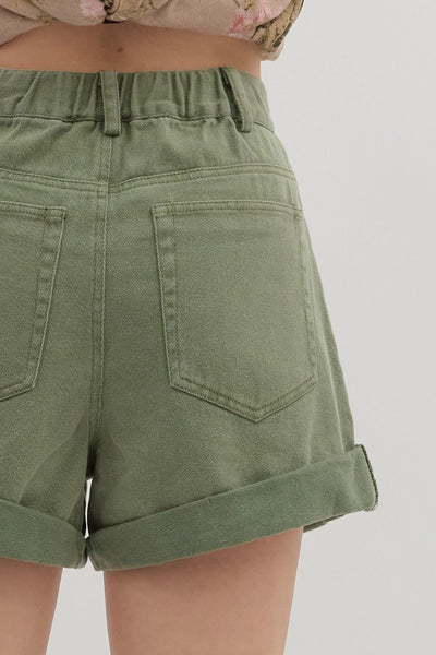 Olive Denim Shorts
