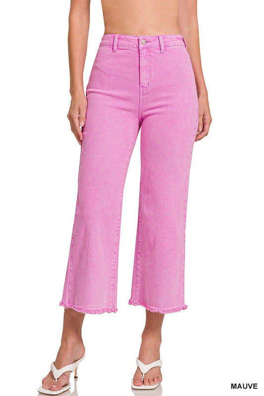 ZENANA Acid Wash High Waisted Straight Pants, S-XL