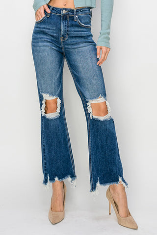 Risen High Rise Straight Crop Jeans, DARK