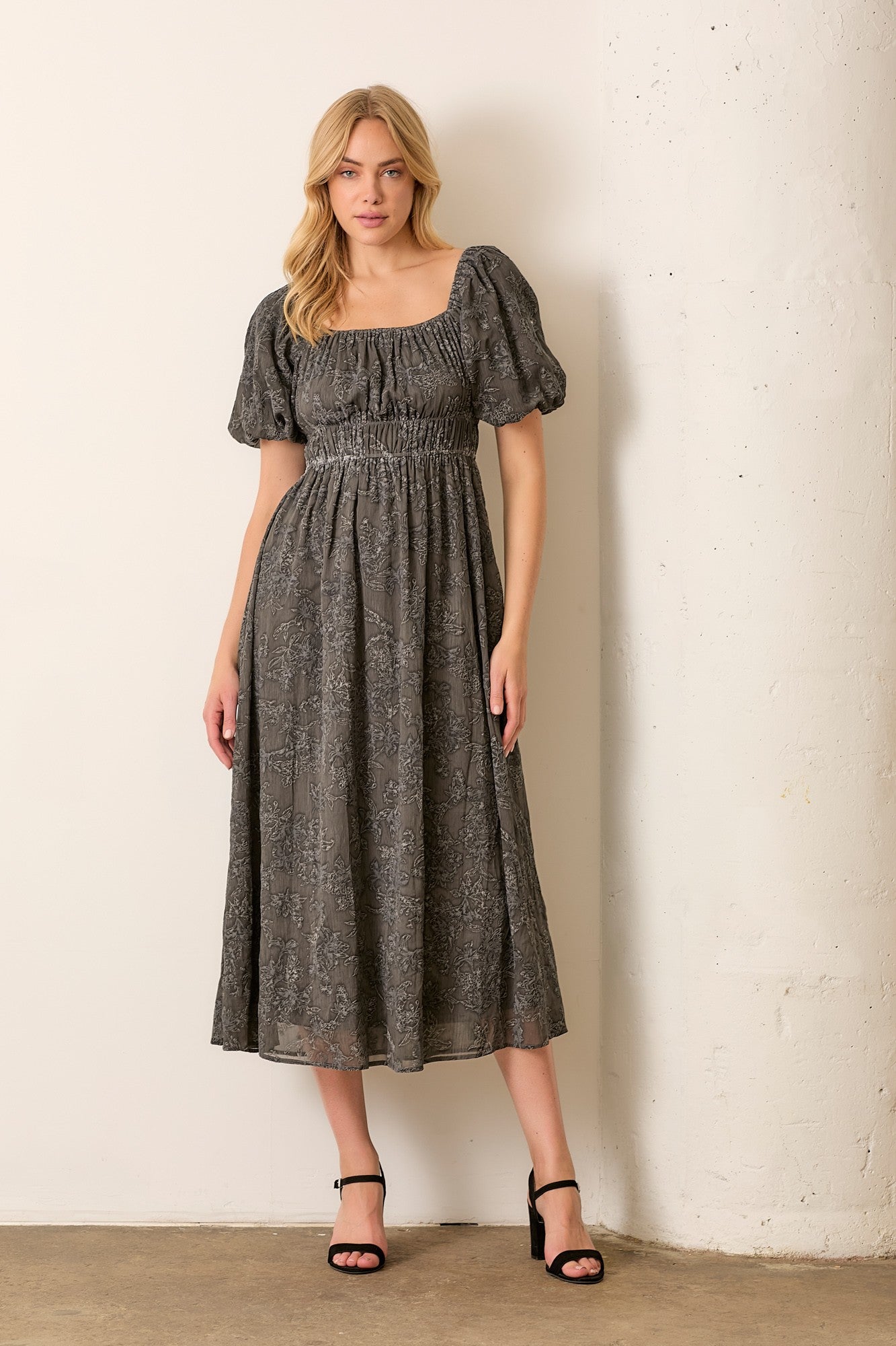 Charcoal Textured Maxi Dress, S-XL