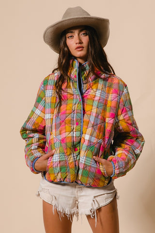 Cutie Plaid Quilted Jacket, S-XL