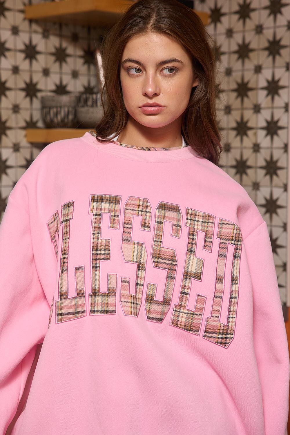 BLESSED Plaid Mockneck