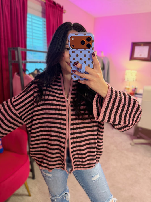 Bubblegum Double Zip Cardigan