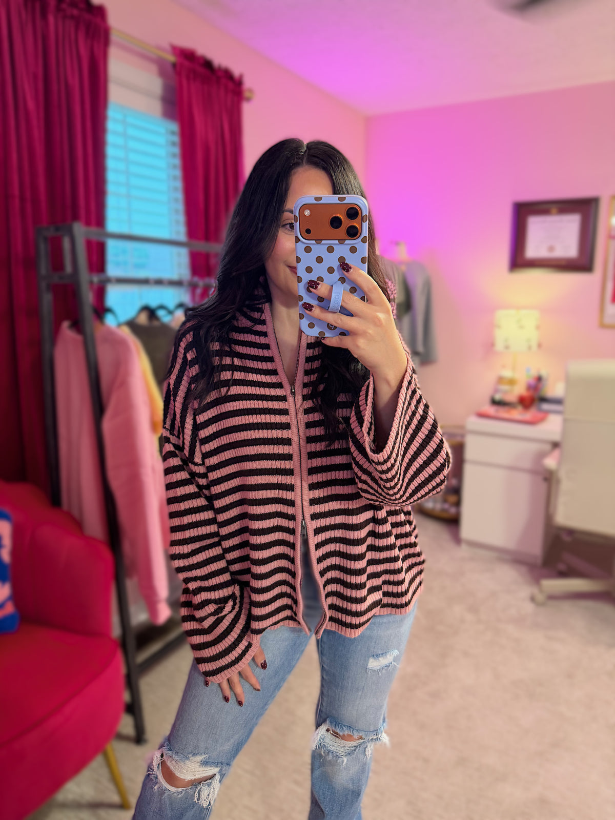 Bubblegum Double Zip Cardigan