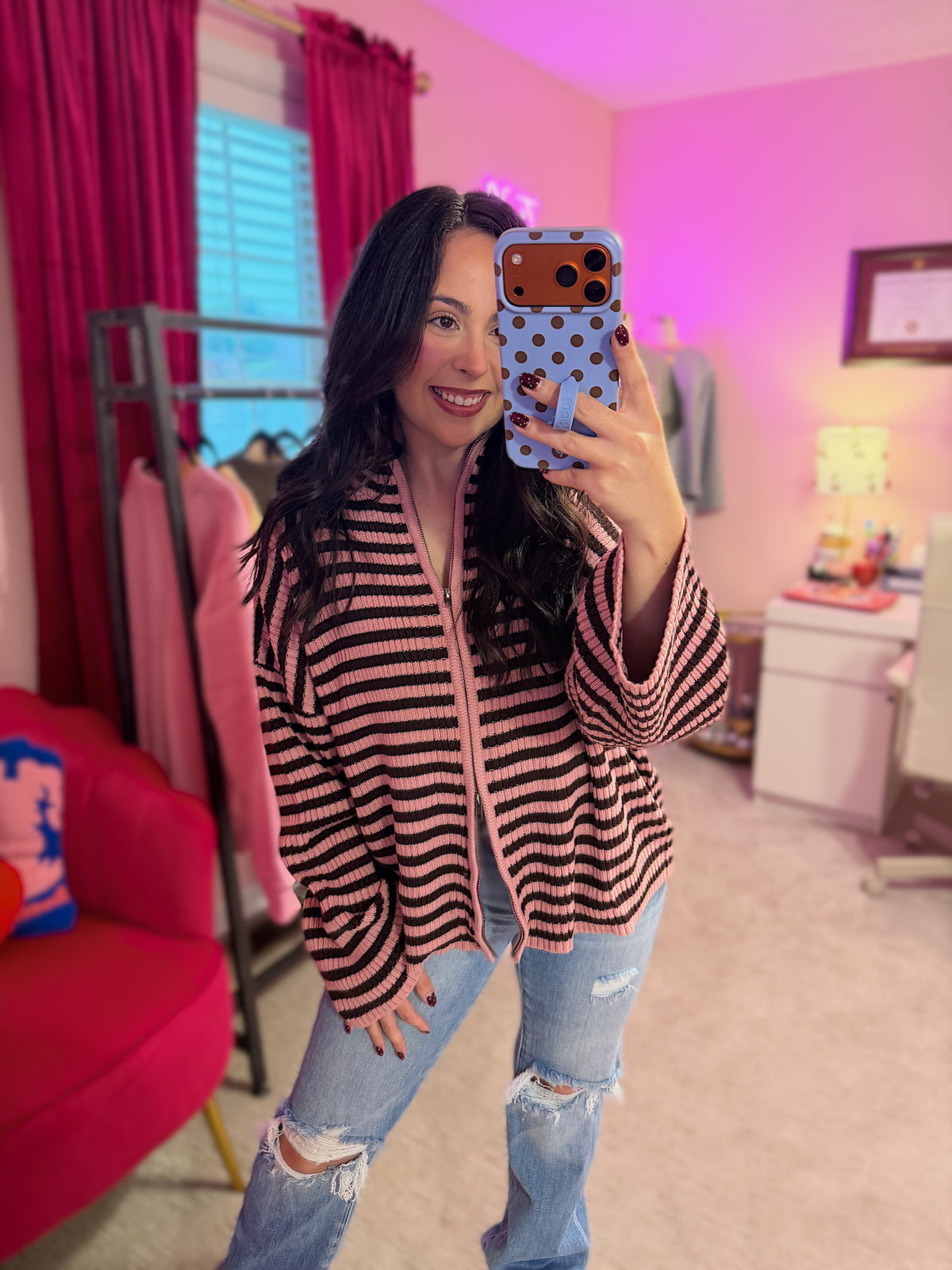 Bubblegum Double Zip Cardigan