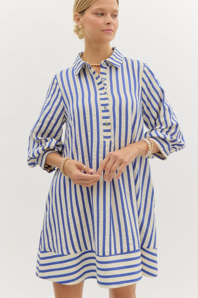 Stripes Seersucker Dress, S-2XL