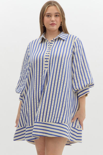 Stripes Seersucker Dress, S-2XL