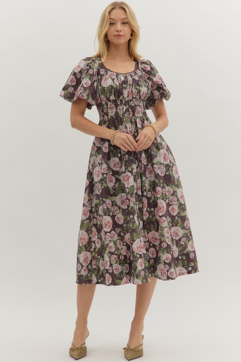 Autumn Roses Midi Dress