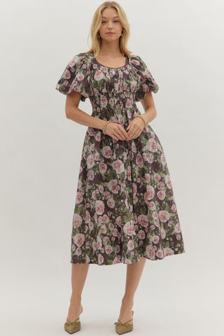 Autumn Roses Midi Dress